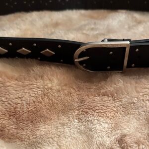 Black Studded faux Leather Belt with Silver Buckle 42” 35 to 39”